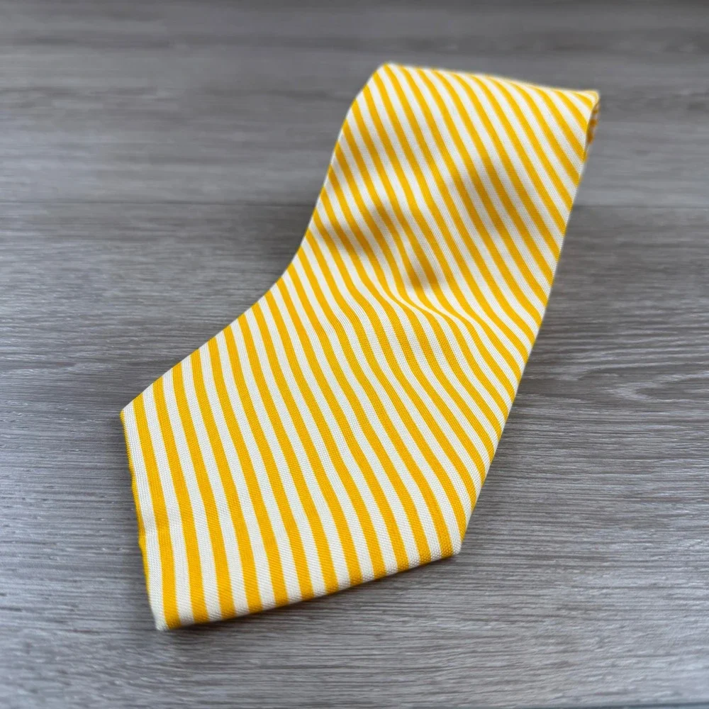 Polo Ralph Lauren Men Tie Silk Striped Yellow White One Size